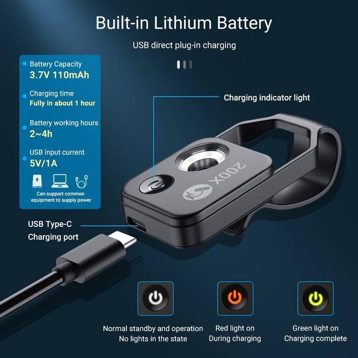 Actual product image PhoneLook Apexel APL-MS002 Clip zoom optique microscopique 200x universel avec lumière LED intégrée
