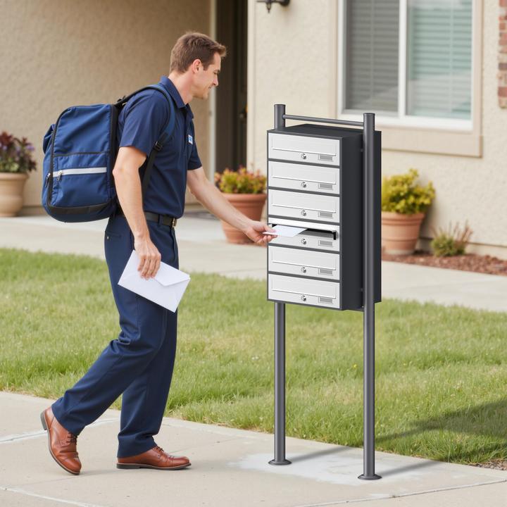 Immagine prodotto Wiltec Sistema a 6 cassette postali antracite/bianco 513 x 270 x 1500 mm cassetta per le lettere a libera