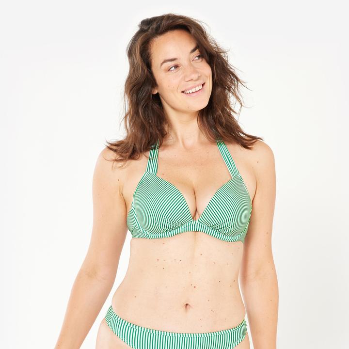 Image du produit Olaian Haut de maillot push up surf rayé Femme - Elena vert et blanc (70 A)