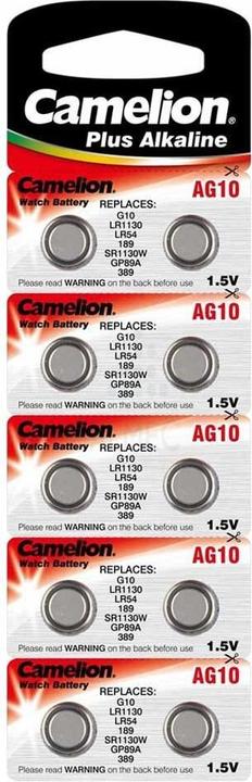 Actual product image Camelion LR54 / AG10 button cells in blister pack of 10 (10 pcs., AG10, 80 mAh)
