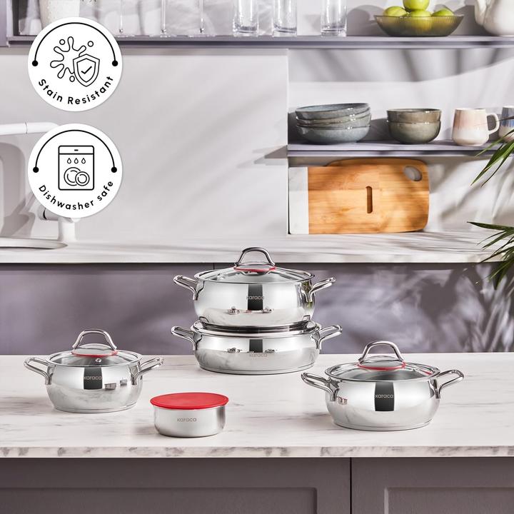 Produktbild Karaca Emirgan XL Cookware with Storage Lid Induction Base Made of Steel Pack of 10 (Pfannenset + Topfset, Edelstahl)