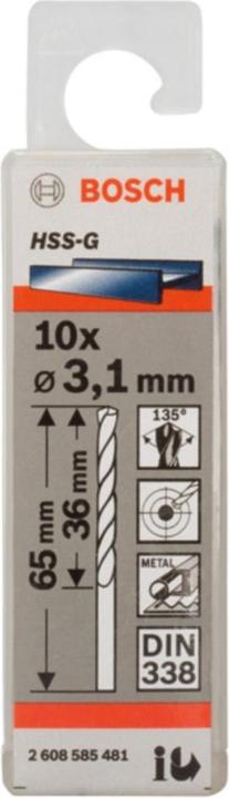 Produktbild Bosch Professional Zubehör PRO Metal HSS-G Spiralbohrer, 3,1 x 36 x 65 mm (3.1 mm)