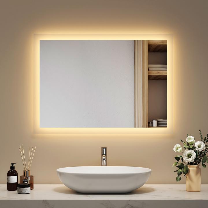 Produktbild Emke Badspiegel mit Beleuchtung 70*50cm, Warmweiss3000K, Dimmbar, Wand Schalter (70 x 50 cm)