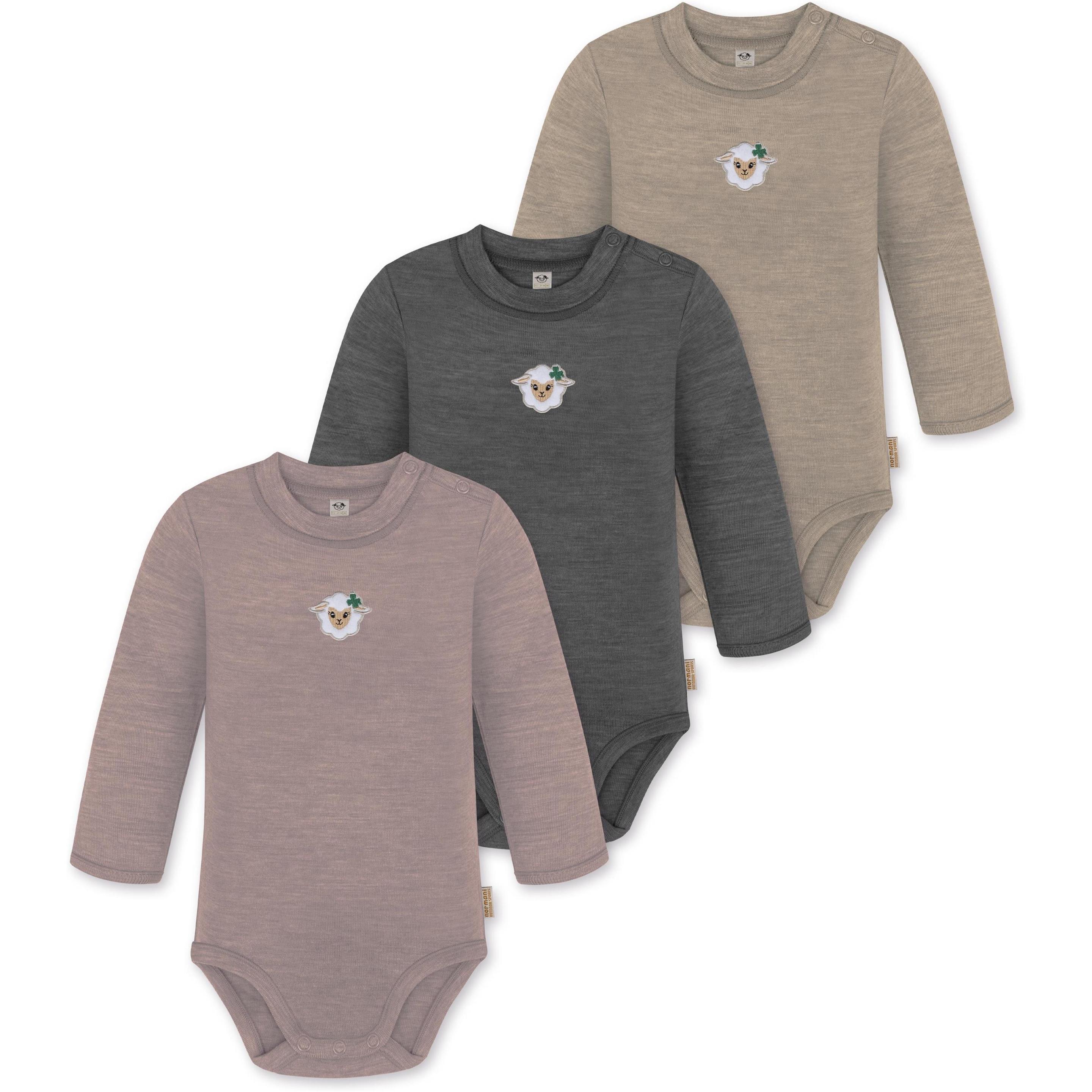 Normani, Herren, Body, 3er Pack Baby Merino Langarmbody „Tuai" - 9403, Beige, (62)