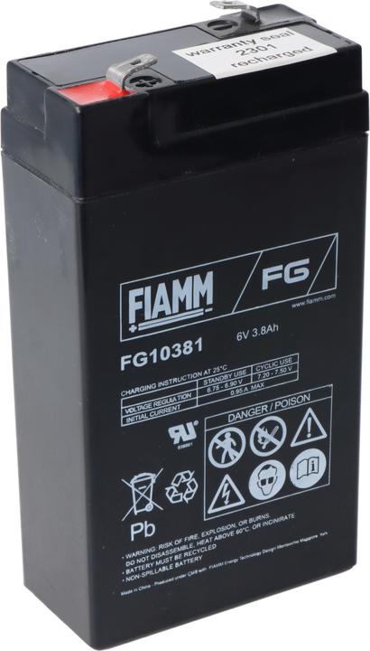 Actual product image Fiamm Lead acid battery FG10381, compatible for Multipower MP3.8-6 battery MP3,8-6, Panasonic LC-R063R2PG (6 V, 3.80 Ah)