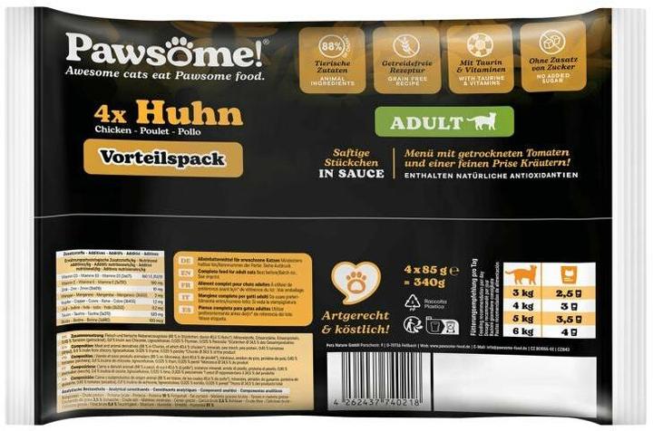 Image du produit Pawsome Adult poulet 4x85g (Adulte, 4 pcs, 340 g)