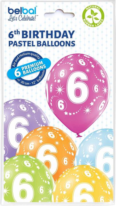 Produktbild Amscan Ballone assortiert, 6 Stück, Zahl 6 (6x)