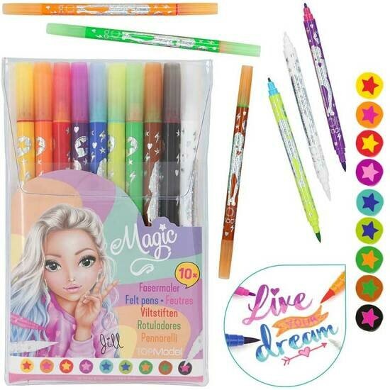 Actual product image Depesche 11398 TOPModel double fibre-tip pen set, ONE Magic pen and 9 felt-tip pens, each with two points. (Multicoloured, 10 x)