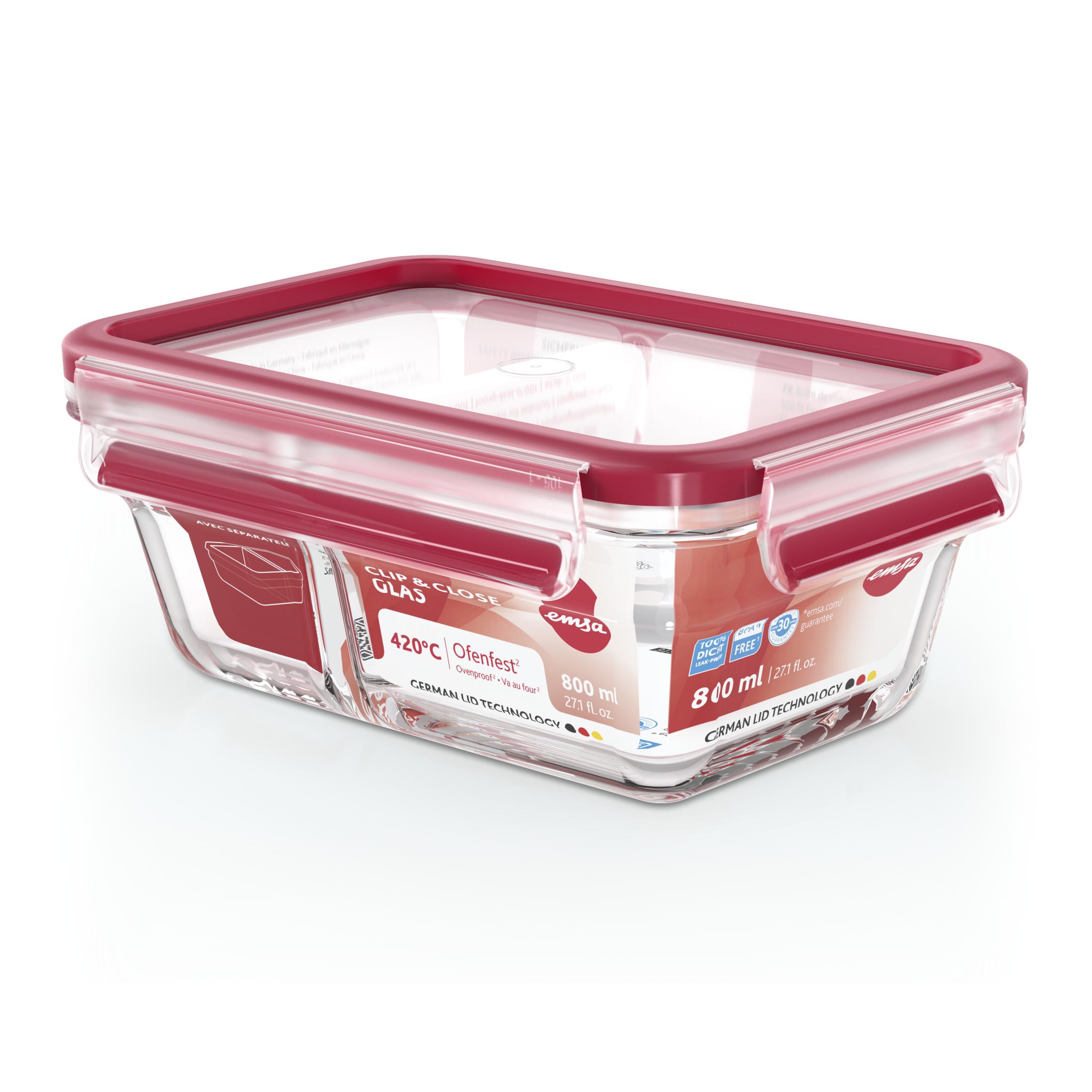 Emsa Clip&Close, Contenitori per alimenti, Rosso, Trasparente