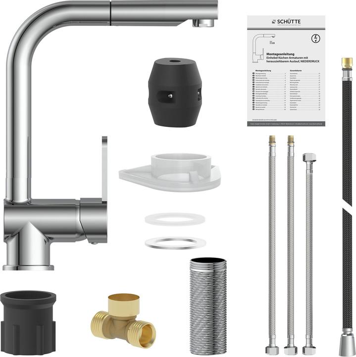 Actual product image Schütte Kitchen tap LONDON sink mixer low pressure chrome pull-out swivelling 79719