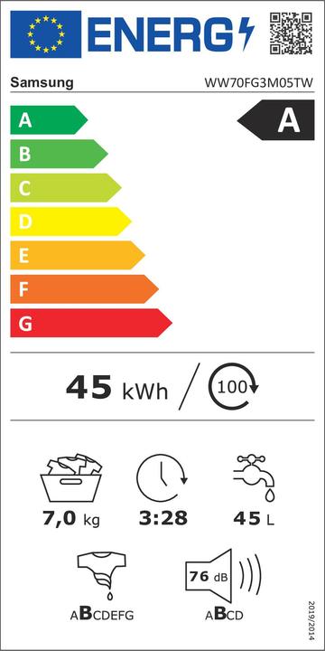 Energie-Label Samsung WW70FG3M05TWET (7 kg, Links)