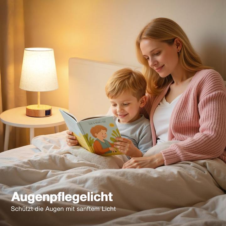 Actual product image Alopini Bedside Lamp Touch Dimmable, USB A+C Charging Function, Table Lamp with Lampshade (E27)