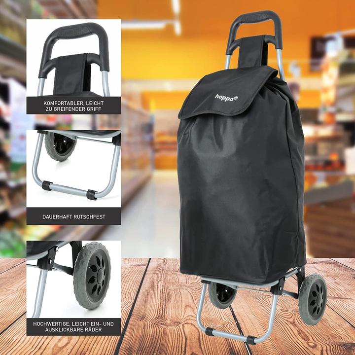 Produktbild Hoppa 47L Stabiler Einkaufstrolley Schwarz