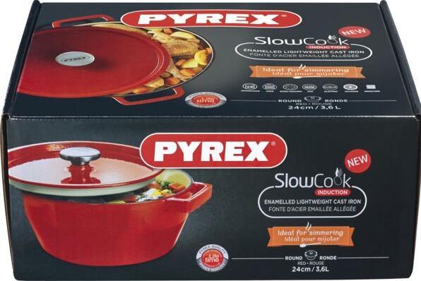 Actual product image Pyrex Slow Cook frying pan round, with lid, ø: 240 mm, red (24 cm, Casserole + Stewpot, Cast iron)