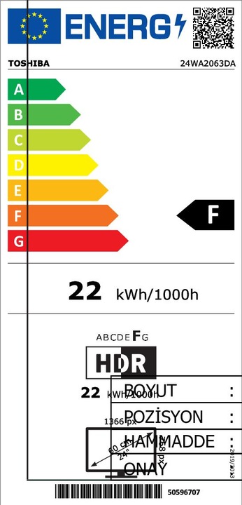 Energy Label Toshiba 24WA2063DA (24", WA206, LED, HD, 2020)