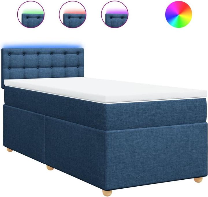 Produktbild VidaXL Boxspringbett Einzelbett Polsterbett Bett Matratze Blau 90x190cm Stoff (90 x 190 cm, 90 x 190 cm)