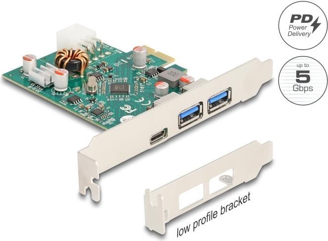 Immagine prodotto Delock Scheda PCI Express x1 a 1 presa USB Type-C esterna PD 30 W + 2 prese USB Type-A esterne US