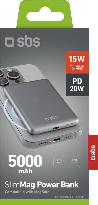 Immagine prodotto SBS Powerbank 5000 mAh compatibile con MagSafe (5000 mAh, 20 W, 18.50 Wh)