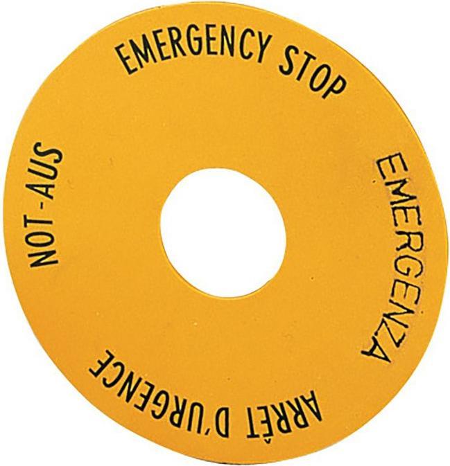 Actual product image Eaton Designation plate round (Ø) 60 mm EMERGENCY STOP Yellow SRT1 1 pc.