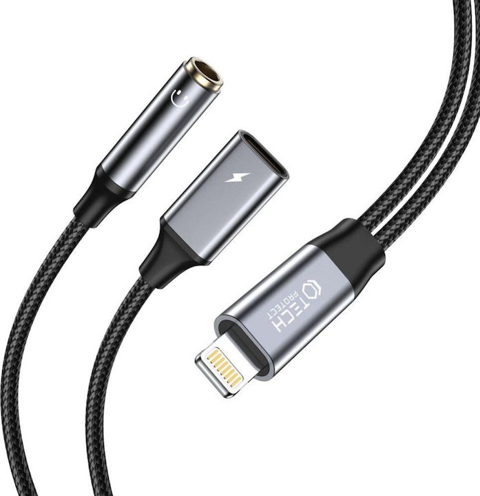 Tech-Protect UltraBoost Lightning (male) / 3.5mm mini jack (female) - Lightning (female) cable - bla (Lightning, 3.5mm Klinke, Lightning)