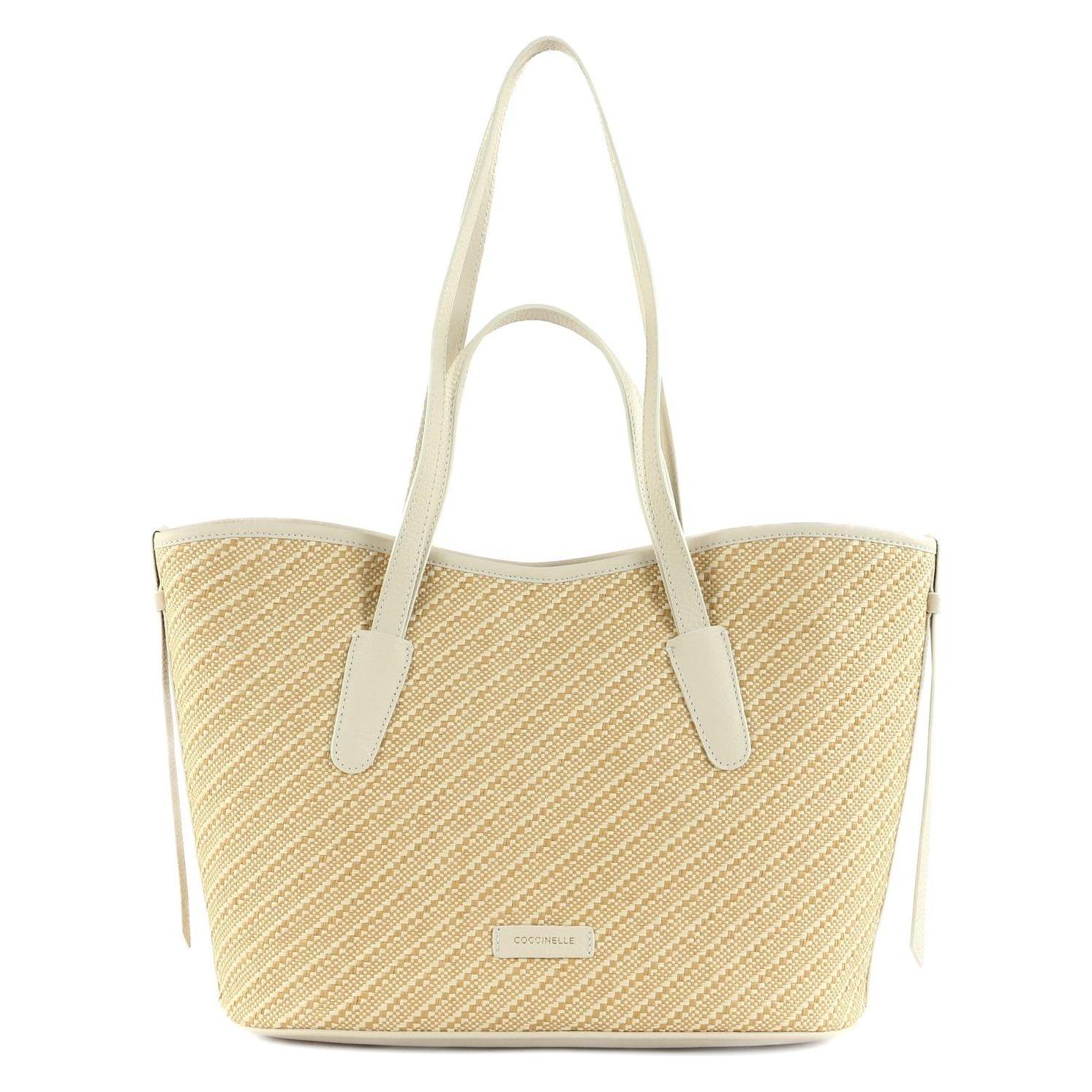Coccinelle, Damen, Tasche, New Never Without Bag Bicolor Straw Handbag, Weiss, Beige