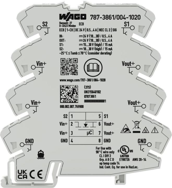 Actual product image Wago Elektronischer787-3861/004-1020Schutzschalter 1-kanalig
