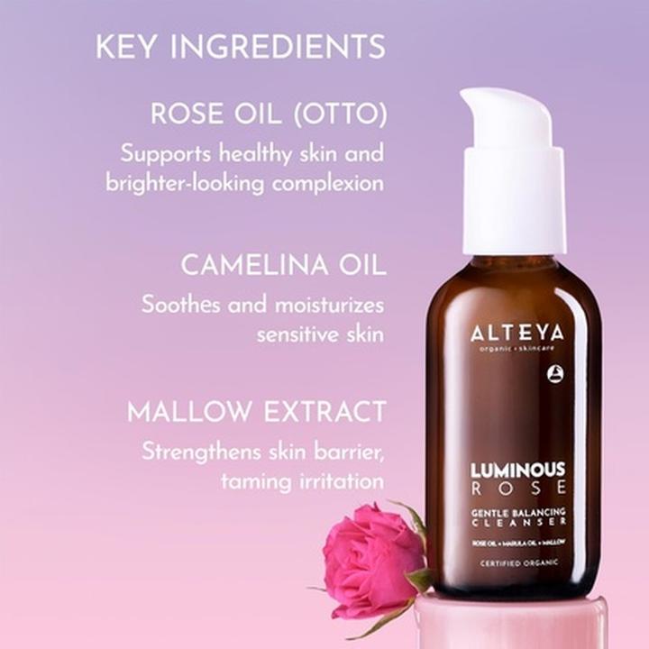 Produktbild Alteya Organics Luminous Rose Cleanser 120ml Glass Hybrid Face Wash mit Rosenöl - Alle Hauttypen (Reinigungsschaum, 1000 ml)
