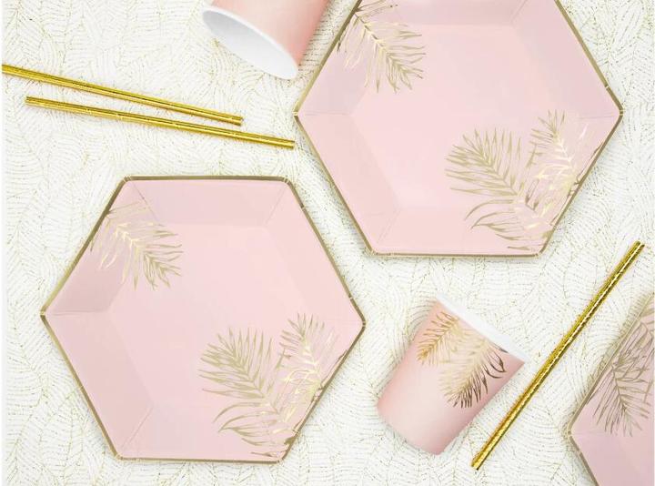 Produktbild Partydeco Rosa Pappteller mit goldenen Blättern (6 Stk.) (6 x)