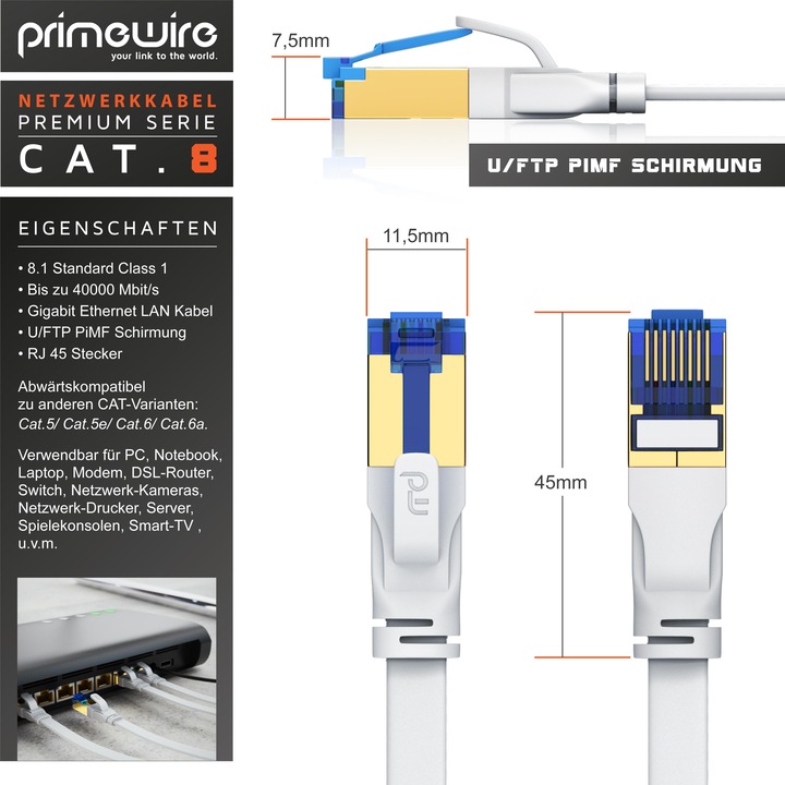 Actual product image Primewire CAT 8.1 network cable flat - LAN patch cable data cable - flat ribbon cable installation cable - (U/FTP, CAT8.1, 0.25 m)