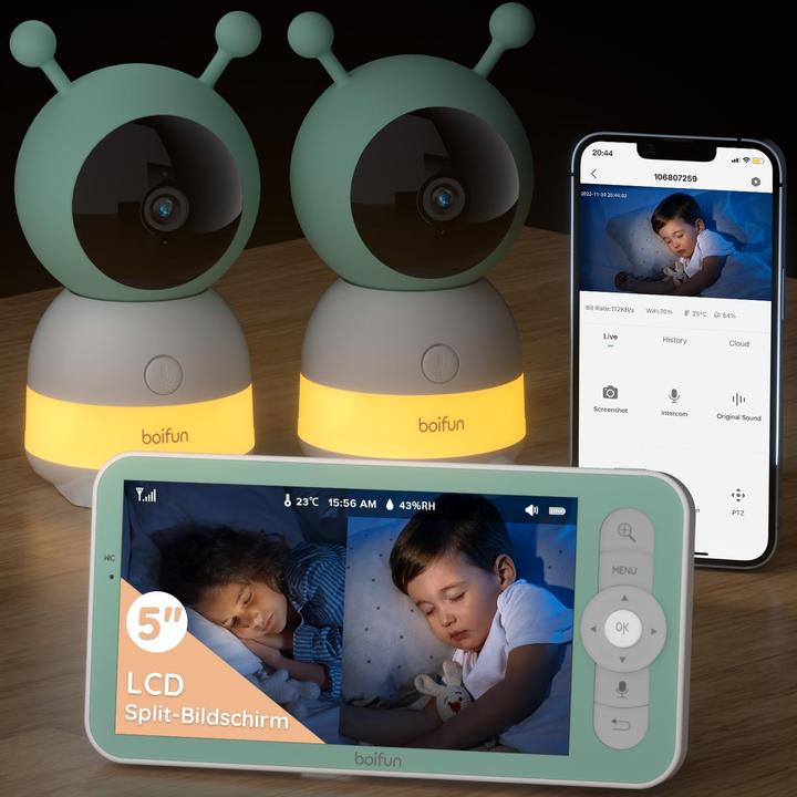 Boifun Babyphone mit 2 Kameras und 2K HD Bildqualität (Babyphone mit Kamera)