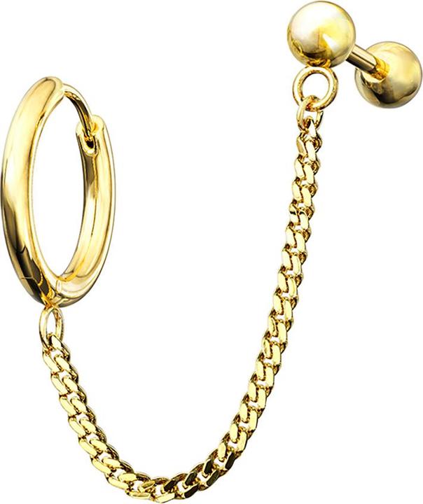 Produktbild Star Piercing Ohrring vergoldet Kette Micro Barbell mit Kugel (Chrirugenstahl 316L)