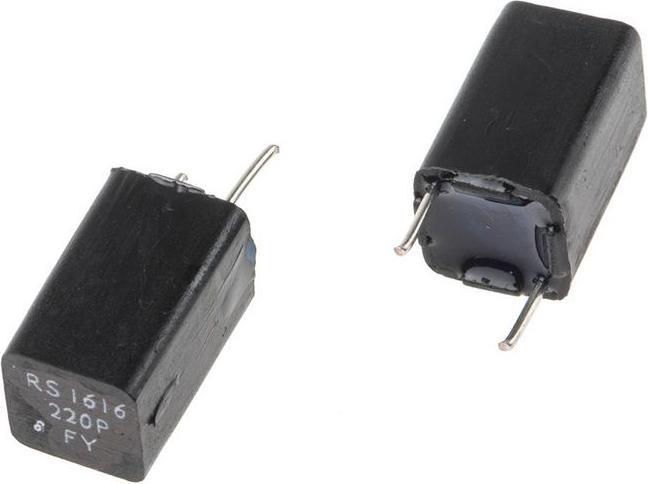 Actual product image RS PRO Polystyrene Film Capacitor, 63V dc, ±1%, 220pF, Through Hole