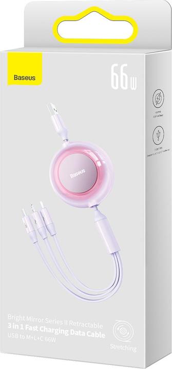 Actual product image Baseus Bright Mirror 3, USB 3-in-1 cable for micro USB / USB-C / Lightning 66W / 2A 1.1m (Purple) (1.10 m, 66 W)