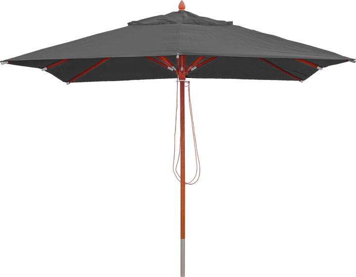Mendler Gastronomy wooden parasol, garden parasol, polyester/wood 14kg, square 3x3m rope pull shockproof - a (3 m)