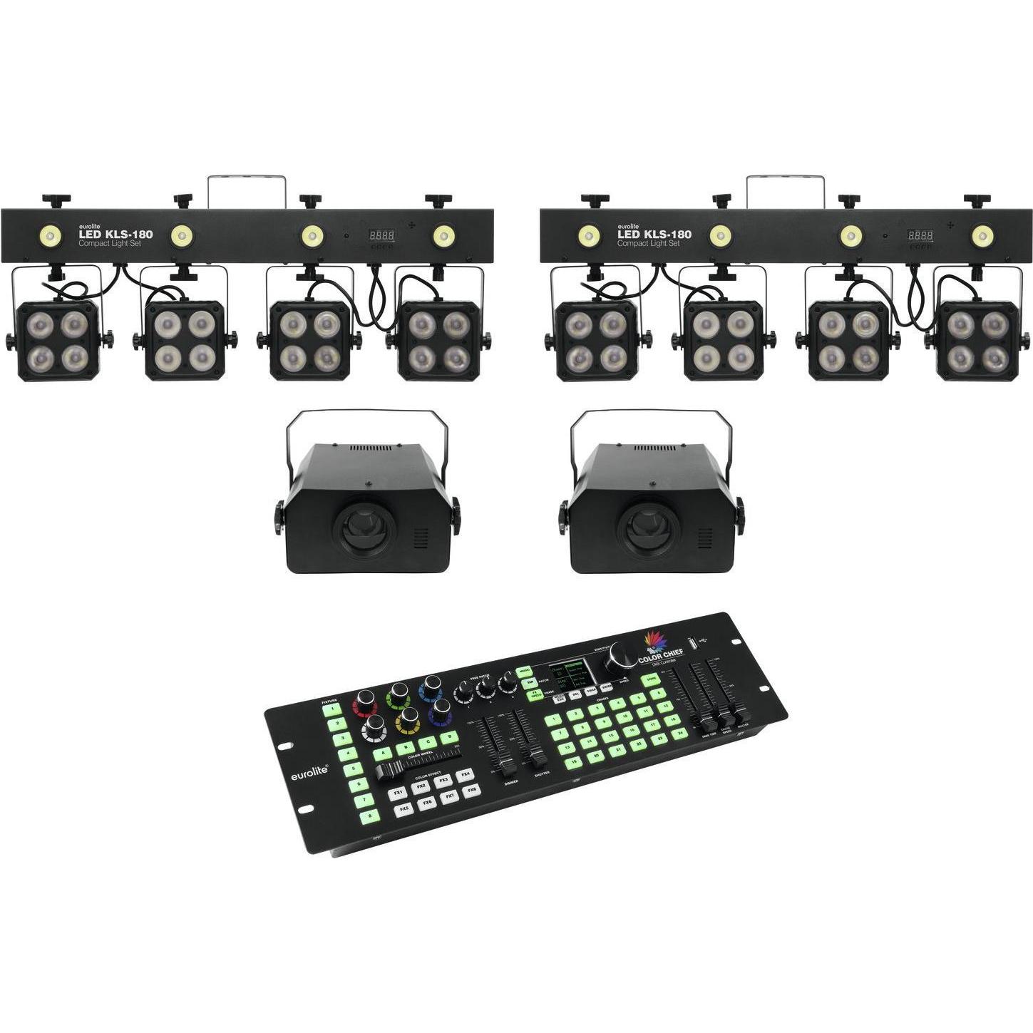 Eurolite Set 2x LED KLS-180 + 2x LED WF-40 + Controller DMX LED Color Chief (LED), Faro, Nero