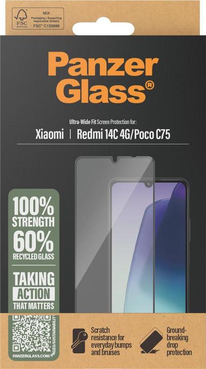Actual product image PanzerGlass Screen Protector Xiaomi 14C 4G | Ultra-Wide Fit (1 pcs., Xiaomi Poco C75, Xiaomi Redmi 14C)