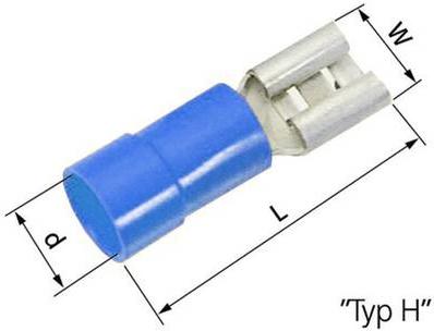 Actual product image Lapp Cable blade receptacle Mating width: 6.3 mm Mating thickness: 0.8 mm 180 ° Partially insulated Blue