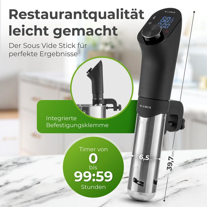 Productafbeelding KLAMER Sous Vide Stick 1200 Watt IPX7 wasserdicht 3D Zirkulation