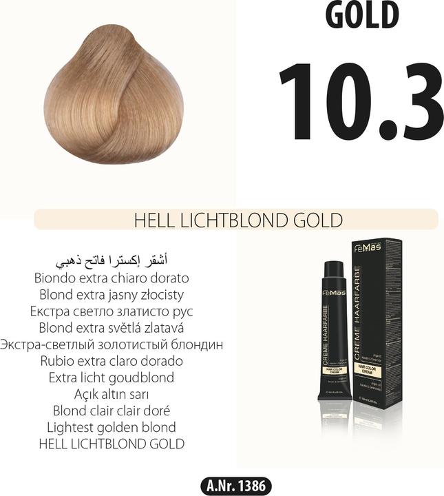 Produktbild FemMas (10.3) Haarfarbe Hell Lichtblond Gold 100ml (10.3 Hell Lichtblond Gold)