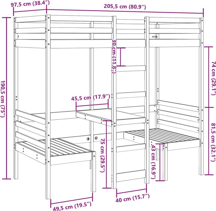 Valeurs nutritives et ingrédients VidaXL Lit superposé avec bureau & chaises (90 x 200 cm)