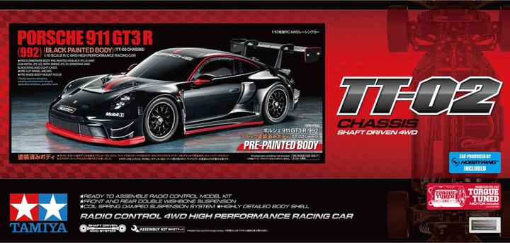 Actual product image Tamiya Porsche 911 GT3 R (992) Black Painted Body (TT-02) (Kit)