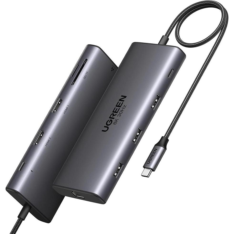 Ugreen HUB CM639 USB-C / 2xHDMI 4K60 Hz, 3xUSB-A, USB-C, SD/TF, RJ45, USB-C PD 100W (7 porte), Docking station + Hub USB, Nero