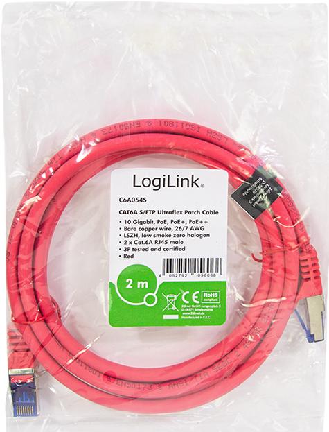Actual product image LogiLink Patch cord Ultraflex, Cat.6A, S/FTP, 2.0 m, red withCat.7 raw cable, extra flexible & soft cable m (S/FTP, CAT6a, 2 m)