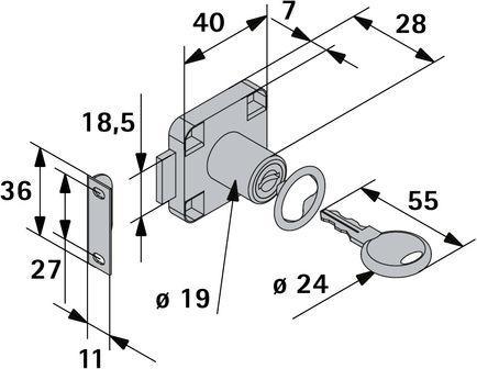 Immagine prodotto Hettich Zylinder-Aufschraubschloss unterschiedlich schlieend Trstrke 13-20 mm Stahl vernickelt
