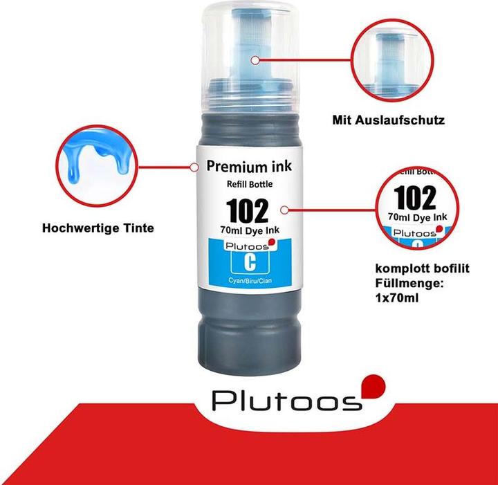 Produktbild Plutoos Epson 102 Ecotank Patrone XXL kompatibel, Cyan