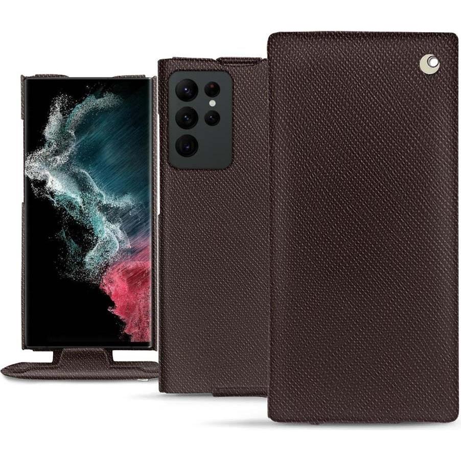 Noreve Lederschutzhülle vertikal (Samsung Galaxy S22 Ultra), Smartphone Hülle, Braun