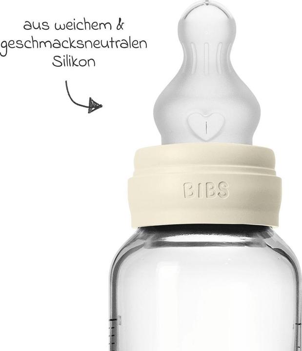 Actual product image Bibs - Glass Baby Bottle Round Silicone 1 pack 120 ml Slow Flow - Ivory - 120 ml (120 ml)
