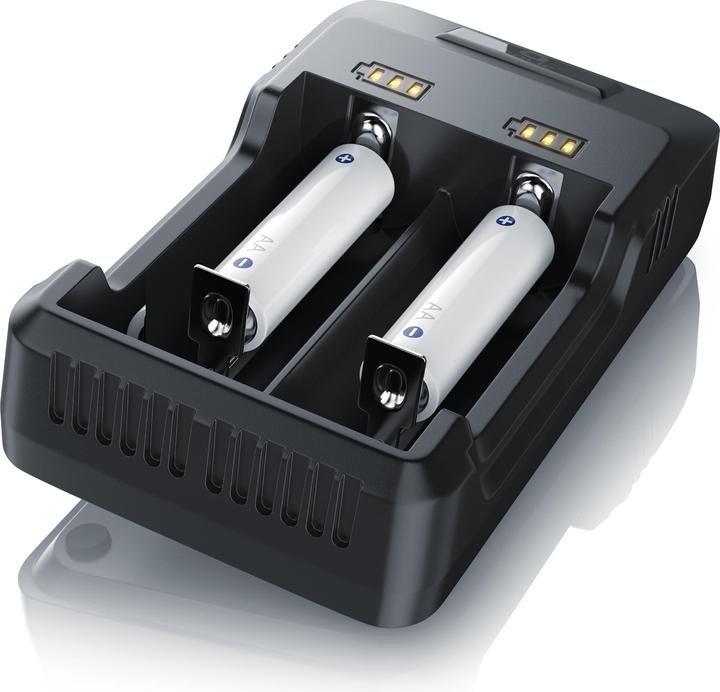 Actual product image Aplic Battery charger 2000 mA, USB battery charger with two slots for Ni-MH / Ni-Cd / Li-ion batteries (14500, 16340, 18650, 26650, C, AA, 2000 mAh, Chargers without battery)