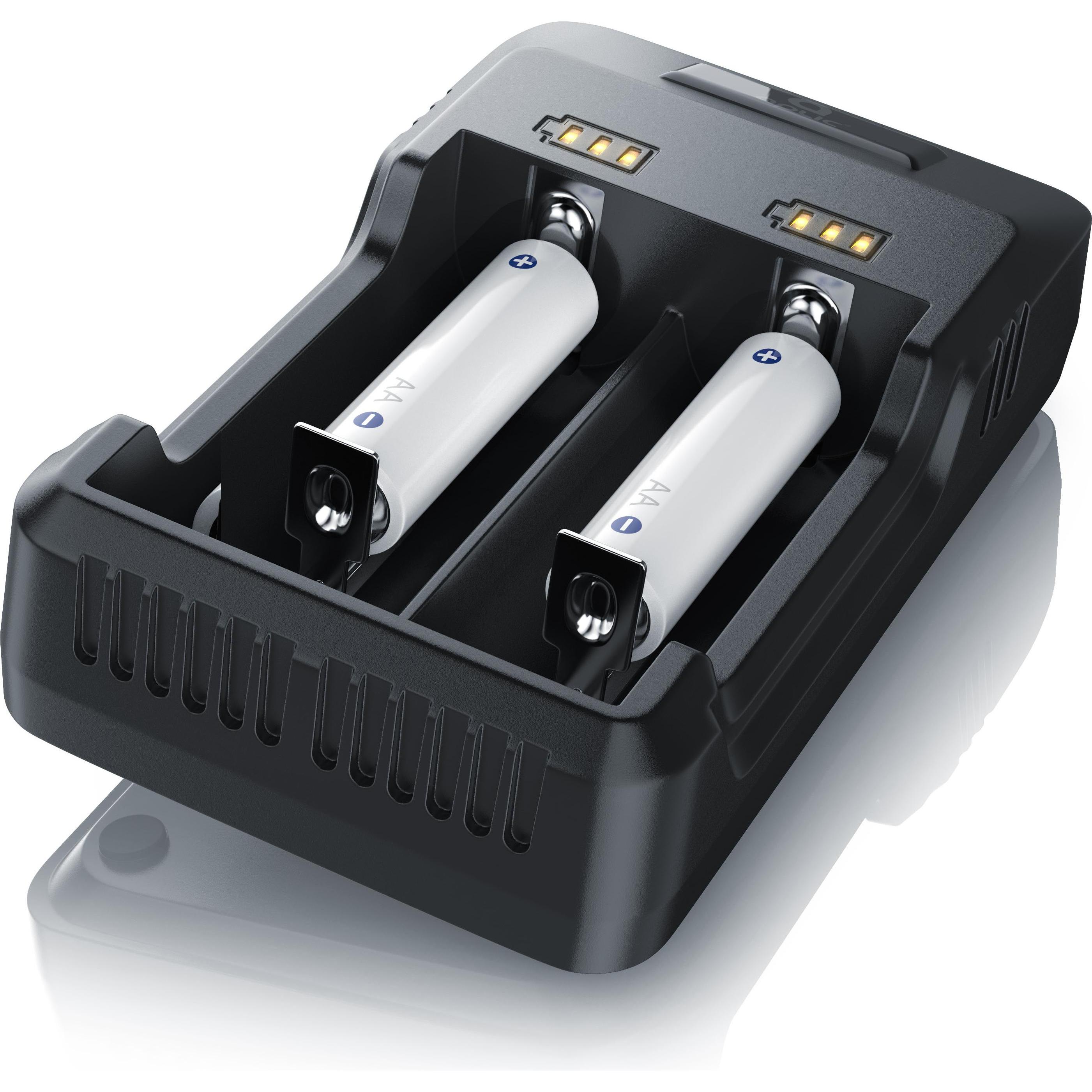 Aplic Batterie Ladegerät 2000 mA, USB Akku Lader mit zwei Steckplätzen für Ni-MH / Ni-Cd / Li-ion Akkus (14500, 16340, 1...
