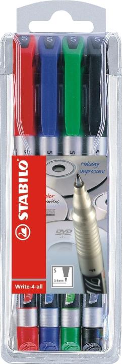 Produktbild STABILO Write-4-all Permanent-Marker (Rot, Blau, Grün, Schwarz, 0.40 mm, 4 x)